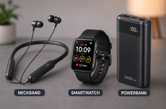 SmartWatch, NeckBand & PowerBank